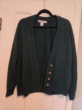 Cozy Dark Green Button-Front Women's Cardigan Size XL OHI brand